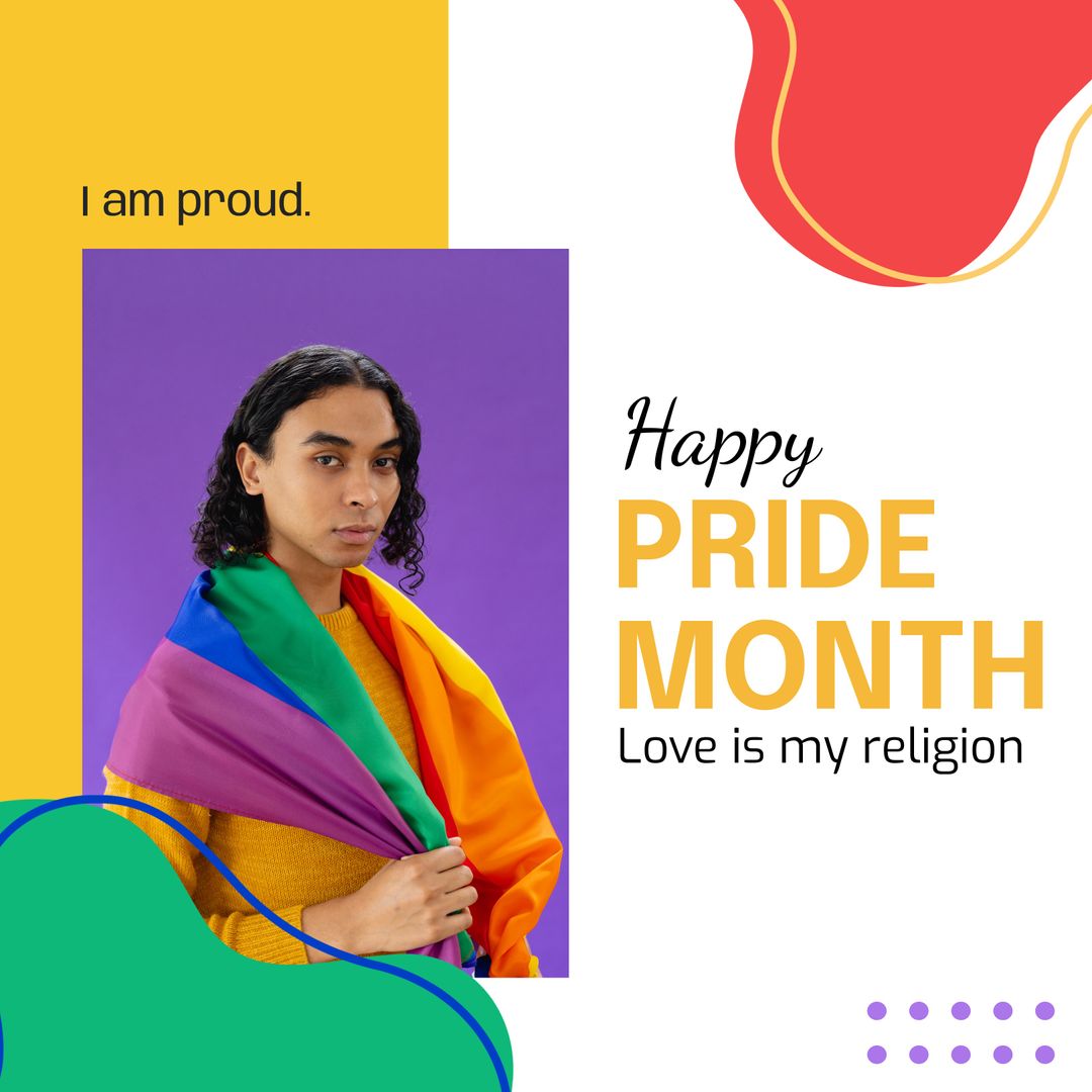 Pride Month Celebration with LGBTQ+ Supporter and Rainbow Flag