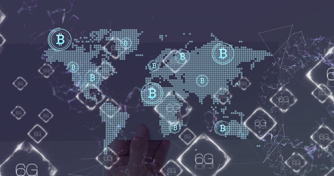 Global Bitcoin Connections and 6G Technology Concept