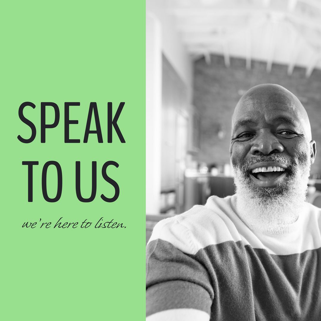 Smiling Senior Man Promoting Mental Health Support with Message