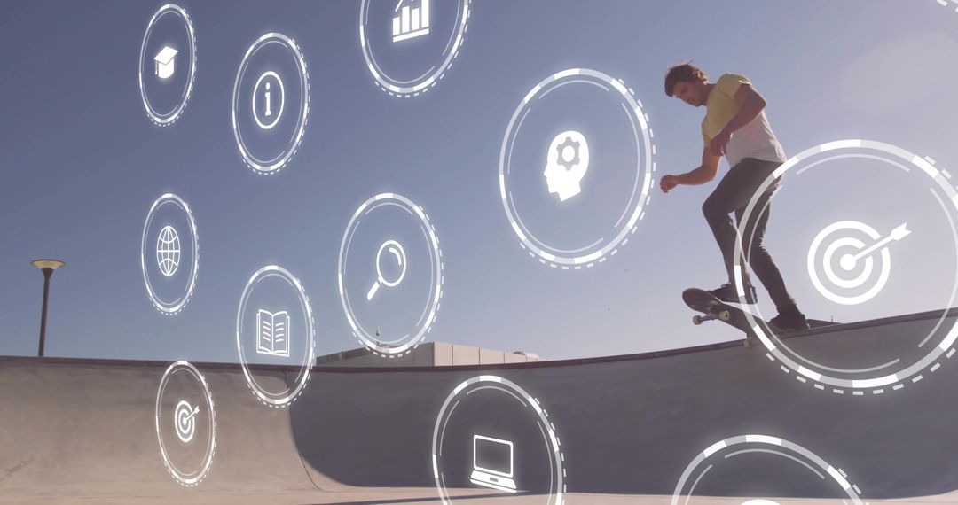 Skateboarder Performing Tricks with Floating Digital Interface