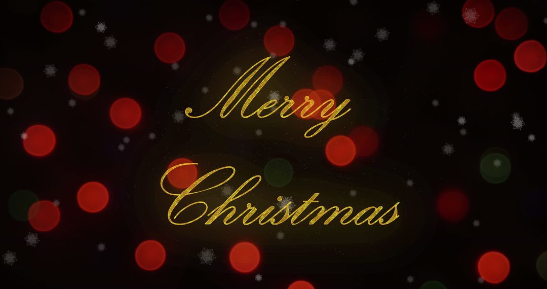 Festive Merry Christmas Text with Bokeh Lights on Black Background