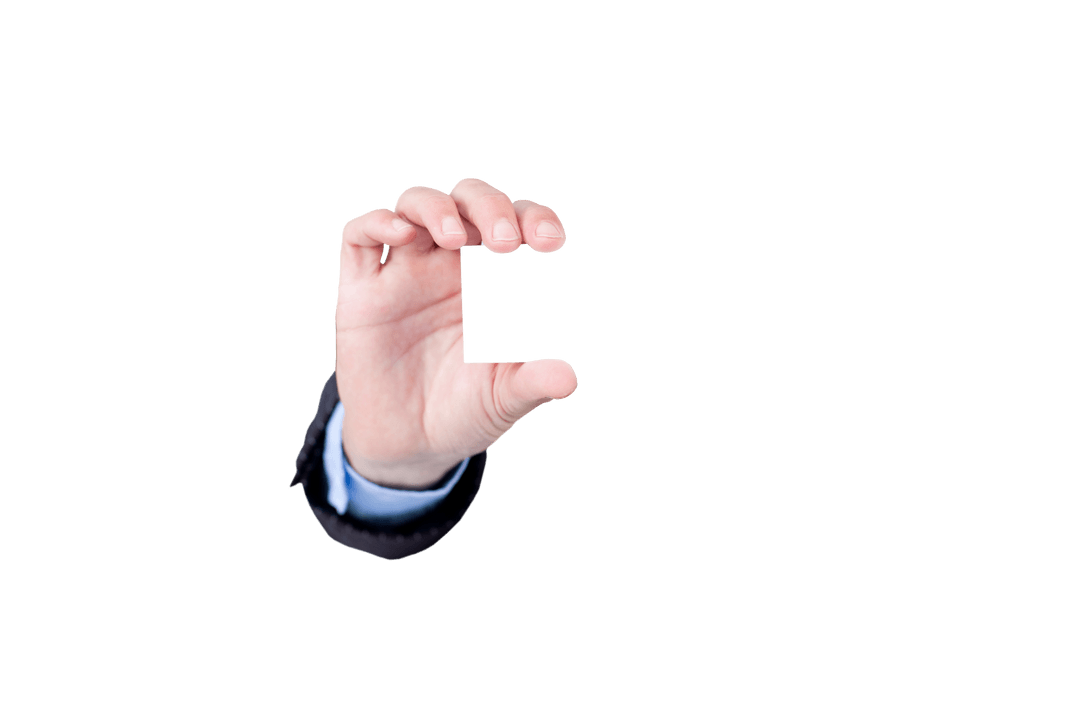 Transparent Human Hand Gesturing Pinch on White Background