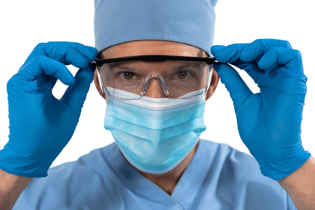 Transparent Background, Healthcare Worker Adjusting Safety Glasses