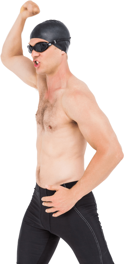 Transparent Confident Swimmer Cheering in Swim Gear