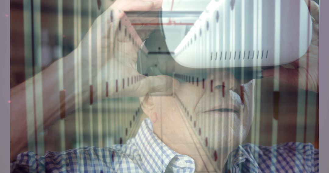 Elderly Man Using Virtual Reality in Modern Setting