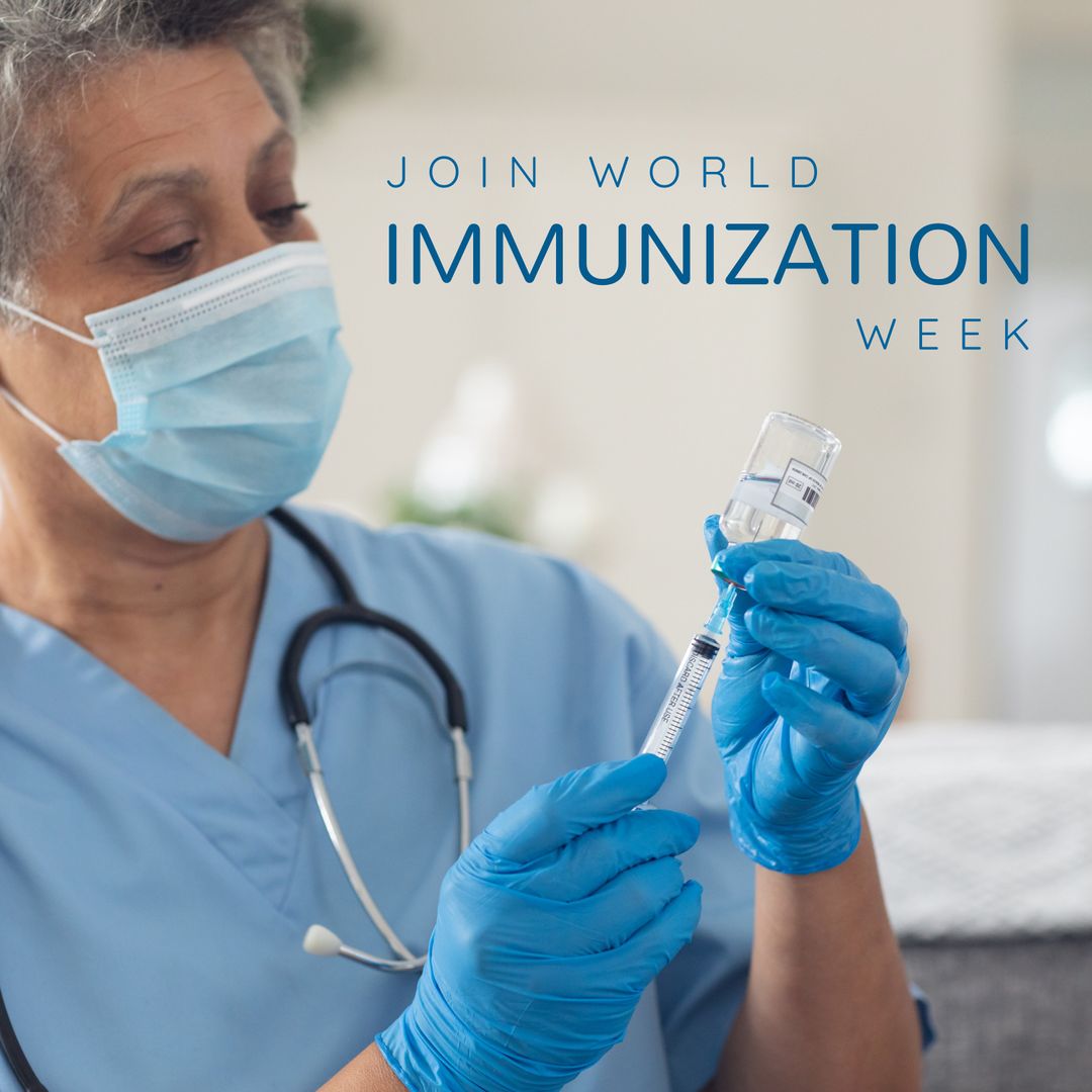 Healthcare Worker Promoting World Immunization Week with Vaccine