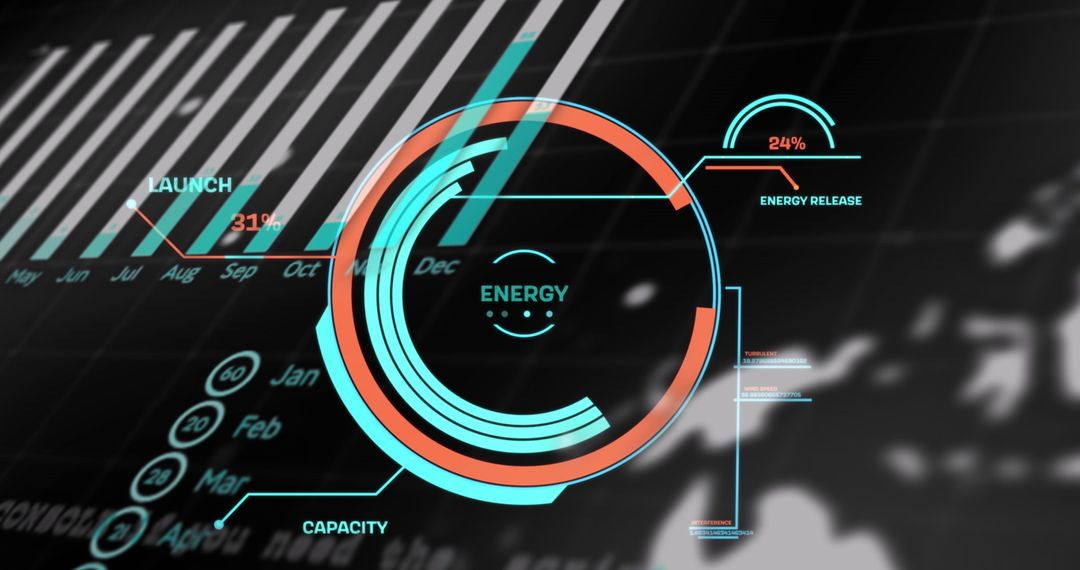 Futuristic Data Interface Display with Energy Graphs