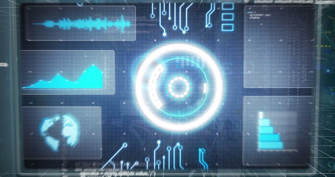 Futuristic digital interface with data graphics and globe