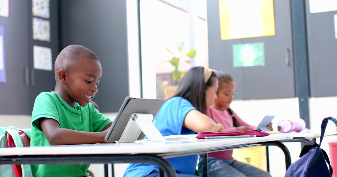 Children Enthusiastically Engaging with Educational Technology in Classroom