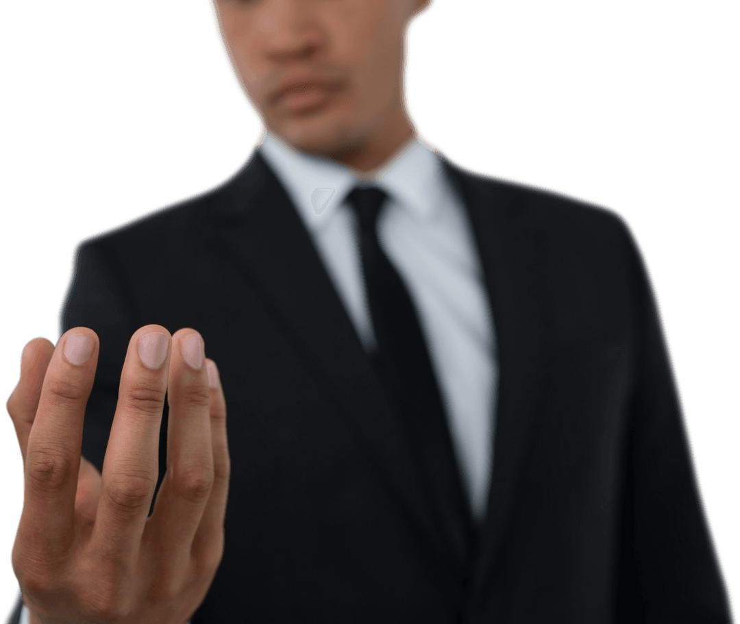 Transparent Foreground Businessman Gesturing Focused On Hand