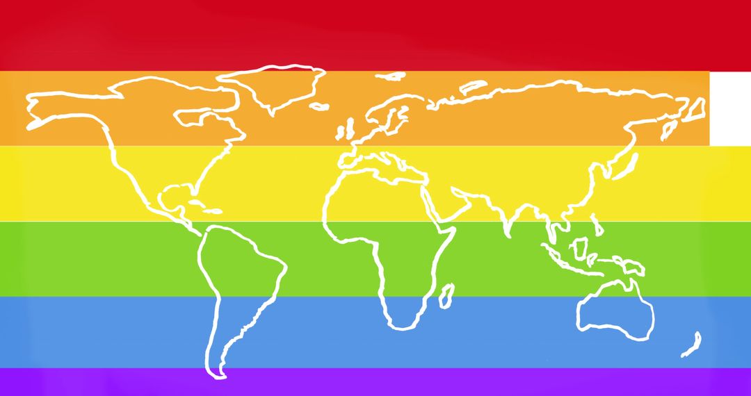 World Map With Rainbow Background Celebrating Diversity