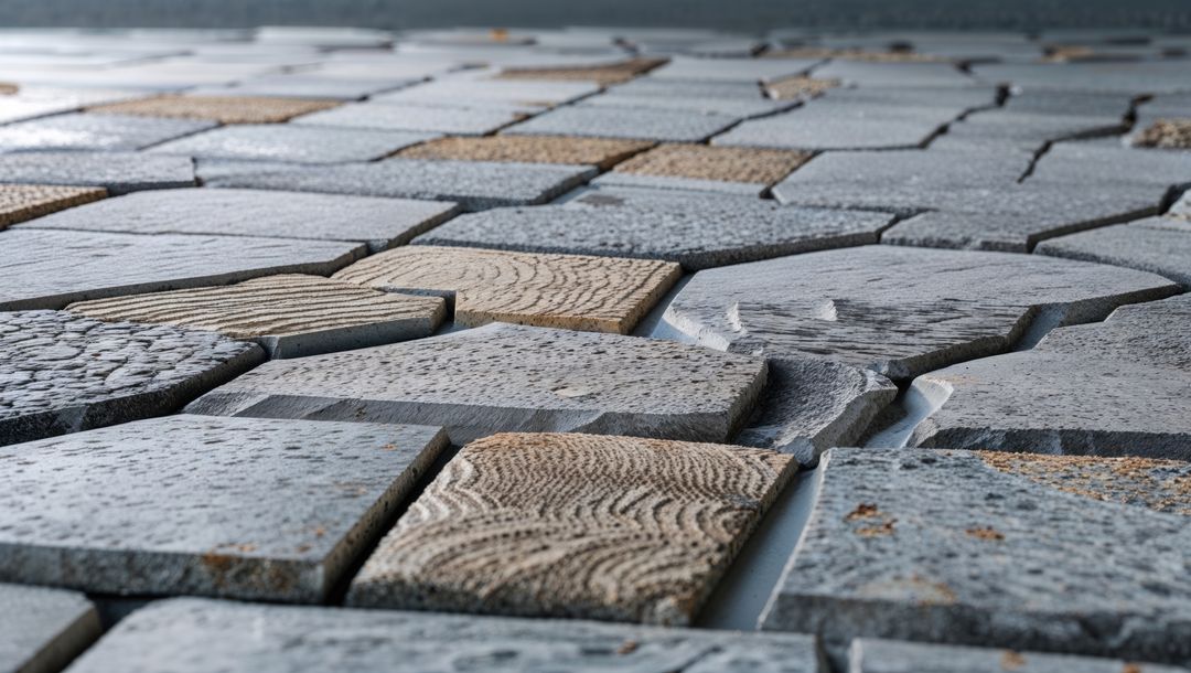 Interlocking stone paving with reflective surface in trieste, italy
