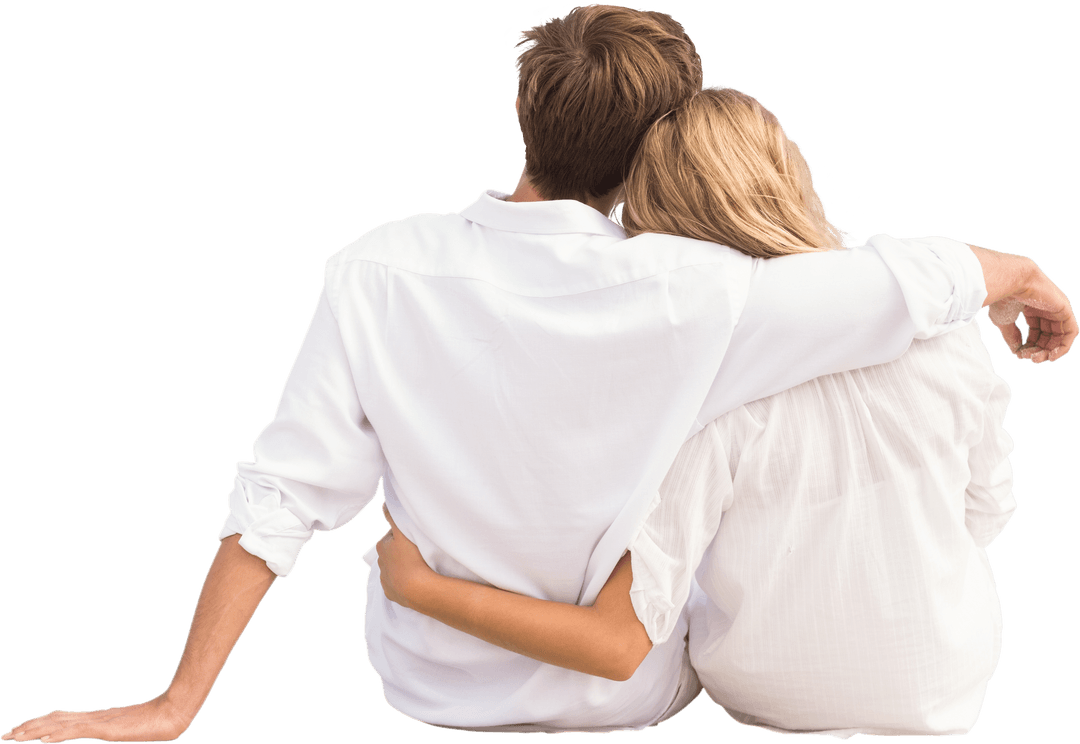 Back View Caucasian Couple Embracing on Transparent Background