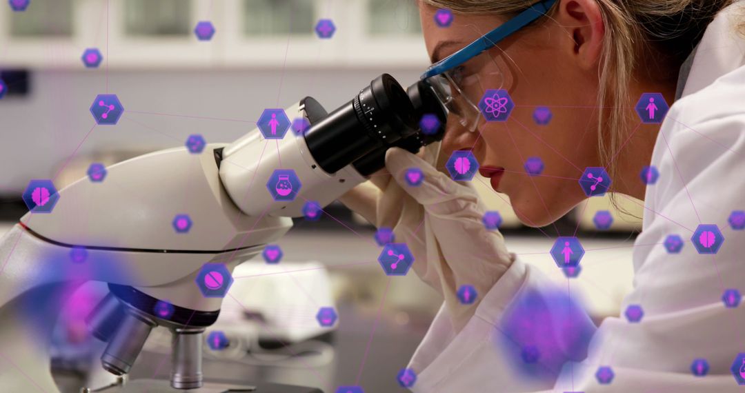 Female Scientist Analyzing Microscope in Modern Laboratory