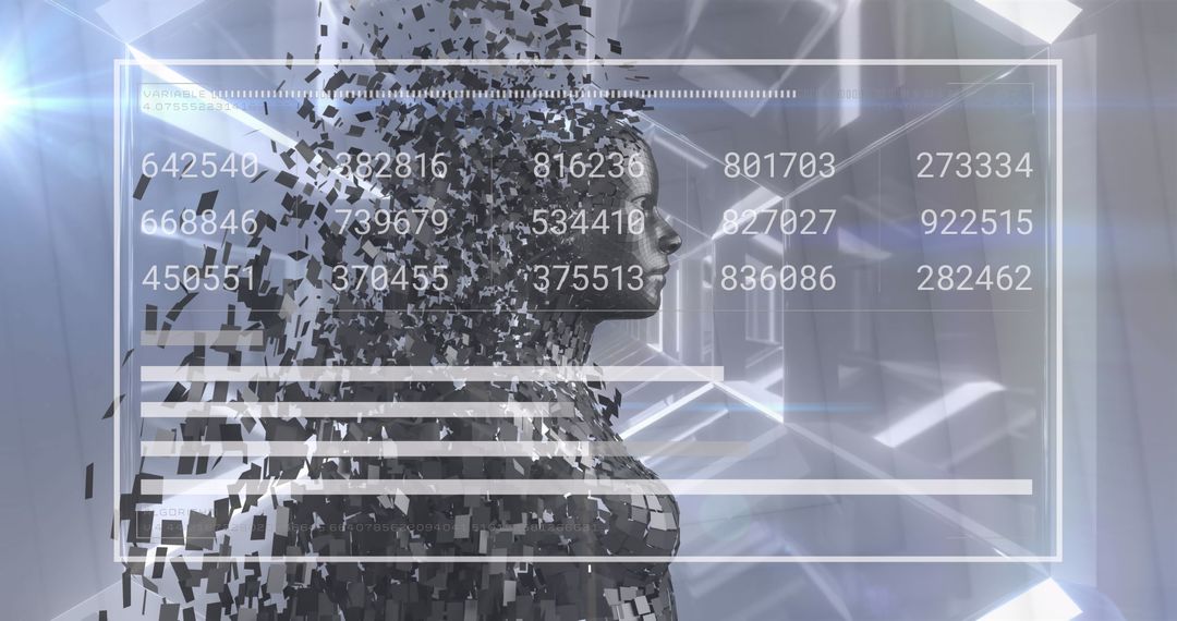 Futuristic Human Hologram with Digital Interface in Geometric Tunnel