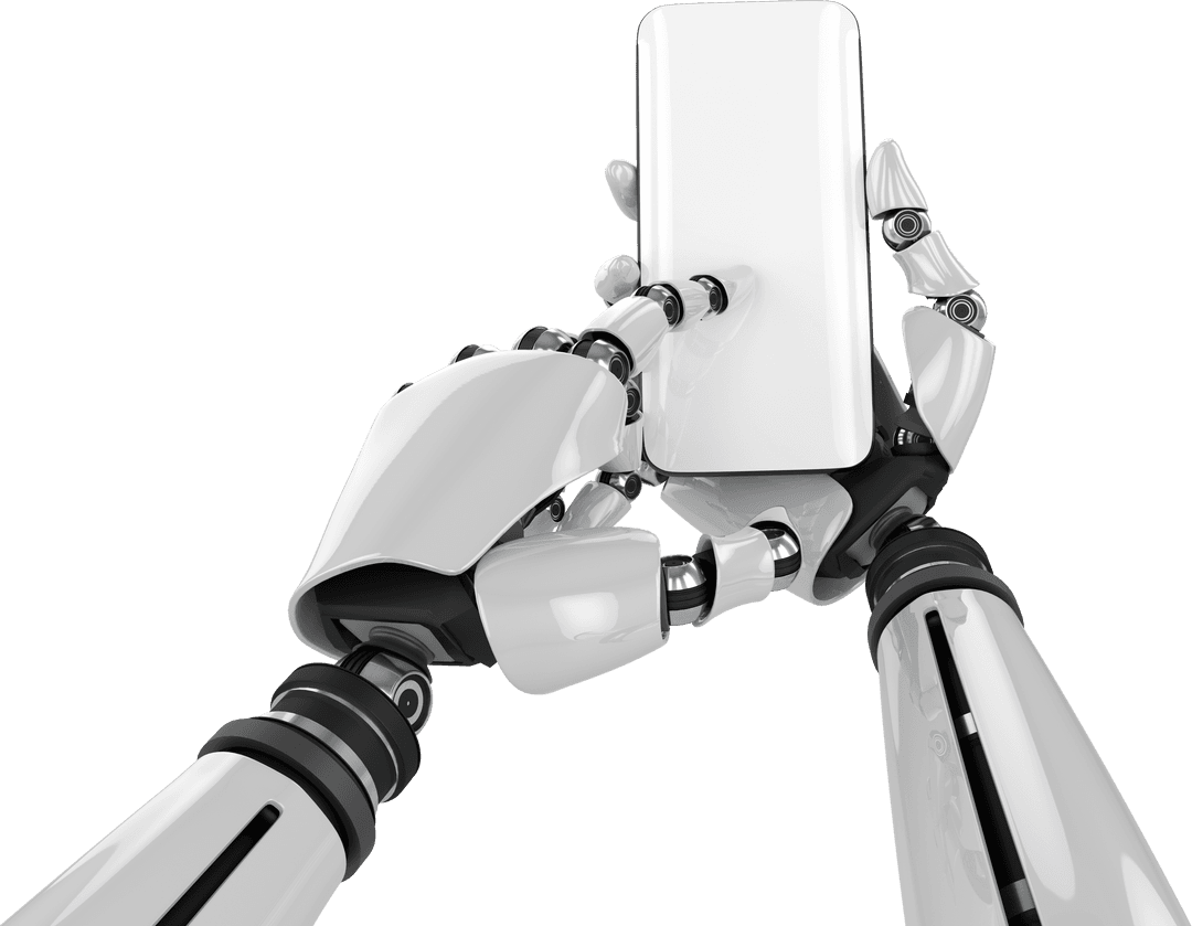 Robotic Arms with Smartphone Display on Transparent Background