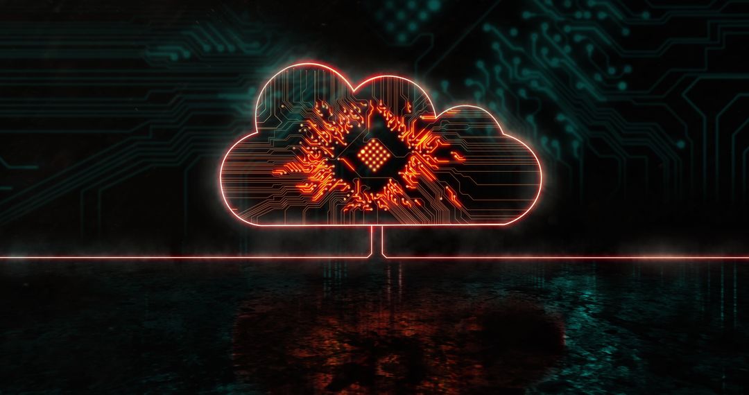 Glowing Cloud with Processor Symbol on Digital Background