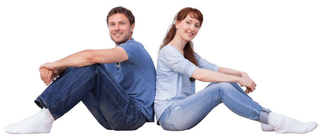 Smiling Couple in Casual Clothing on Transparent Background
