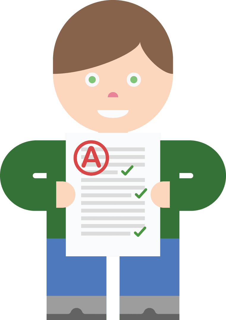 Schoolboy Holding Exam Results Achieving High Grade Transparent Background