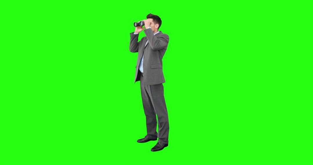 Businessman in Suit Looking Through Binoculars with Green Background - Free Images, Stock Photos and Pictures on Pikwizard.com