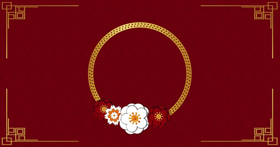 Elegant Floral Circle on Red Background for Celebrations - Free Images, Stock Photos and Pictures on Pikwizard.com