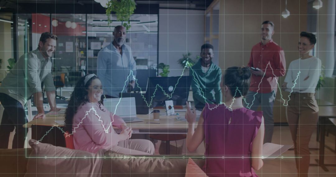 Team Meeting Discussing Financial Data Trends in Modern Office