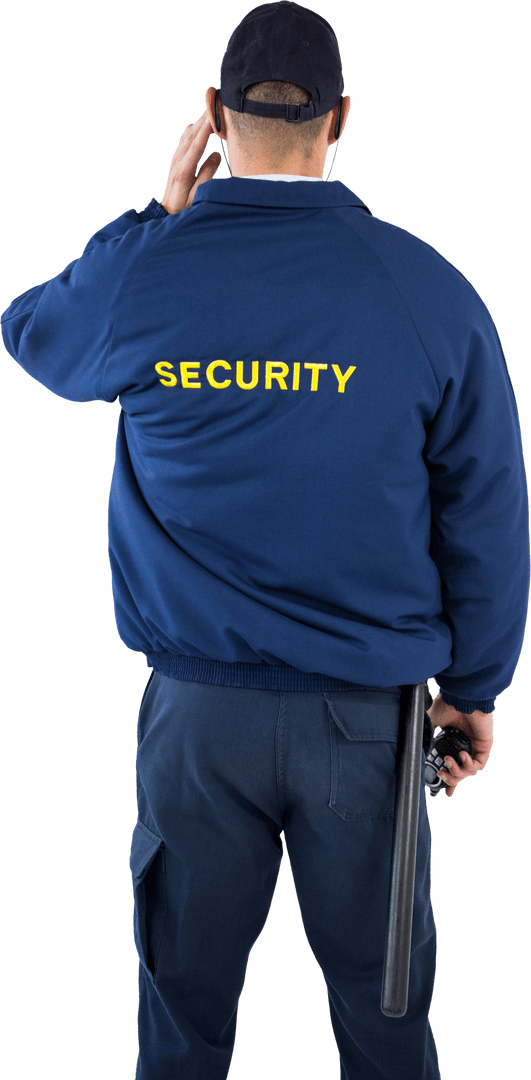 Transparent View of Security Officer Listening to Earpiece