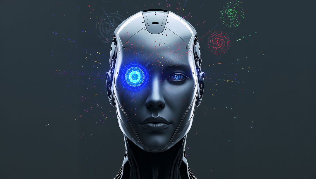 Futuristic Humanoid Robot with Glowing Eye Interface