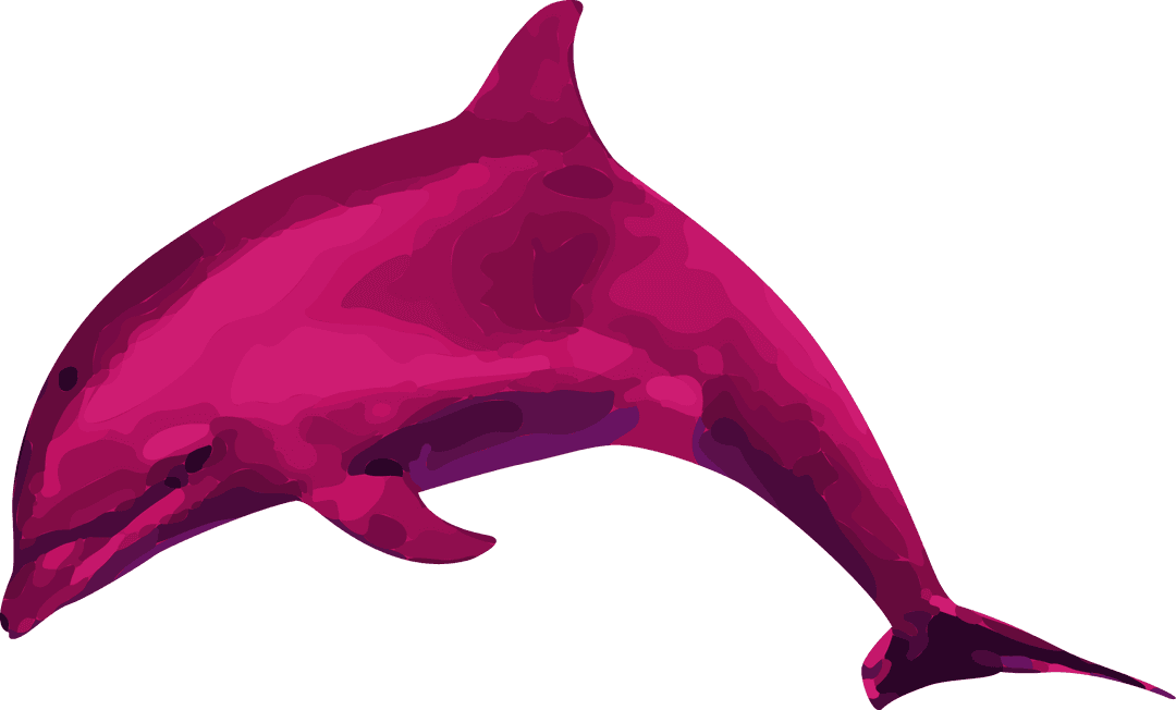 Magenta Gradient Dolphin in Minimalist Flat Design on Transparent Background