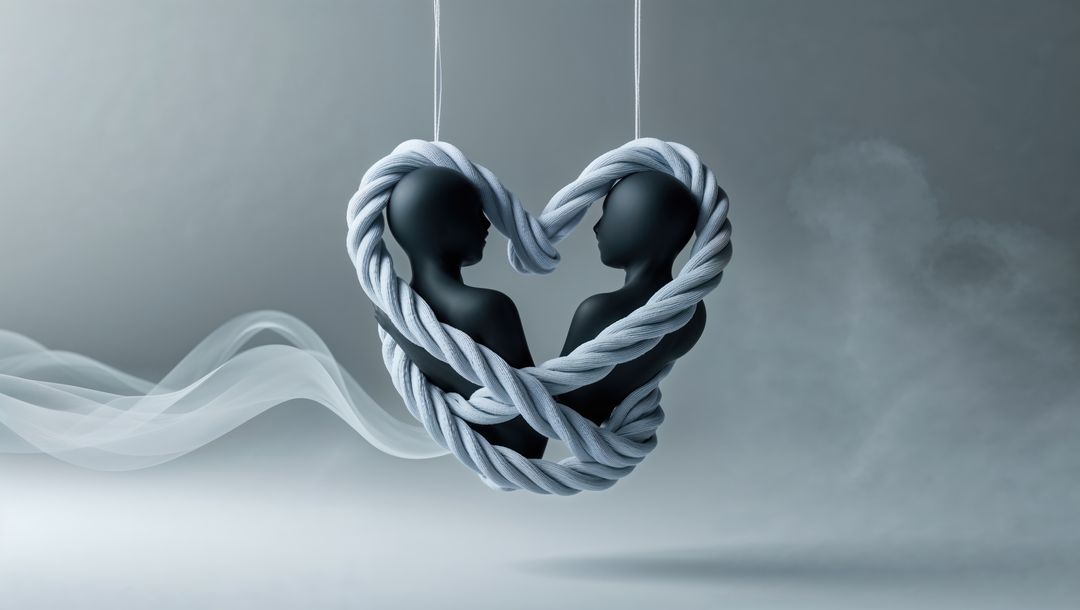 Silhouette Collab: Unity and Intimacy in Heart-Shaped Rope Art