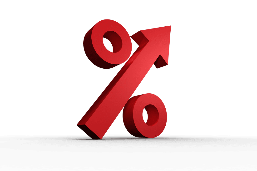 Red Percent Symbol with Arrow for Growth on Transparent Background