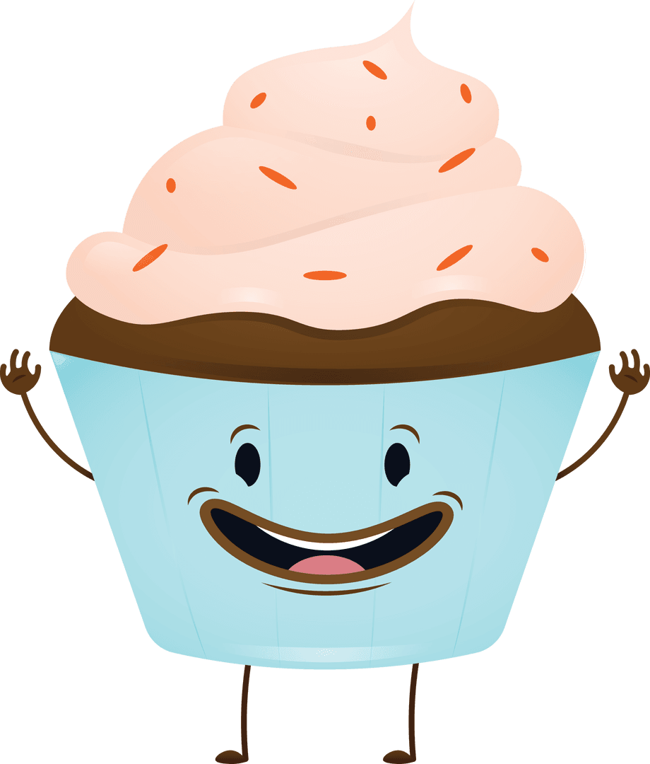 Adorable Cupcake Mascot with Icing on Transparent Background