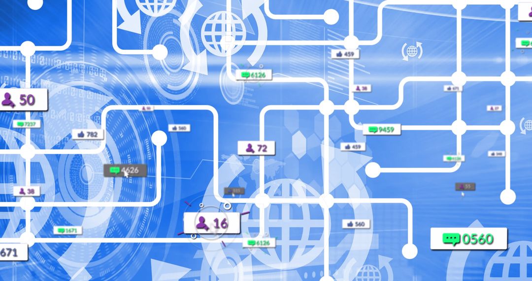 Digital Network Communication Interface on Blue Background