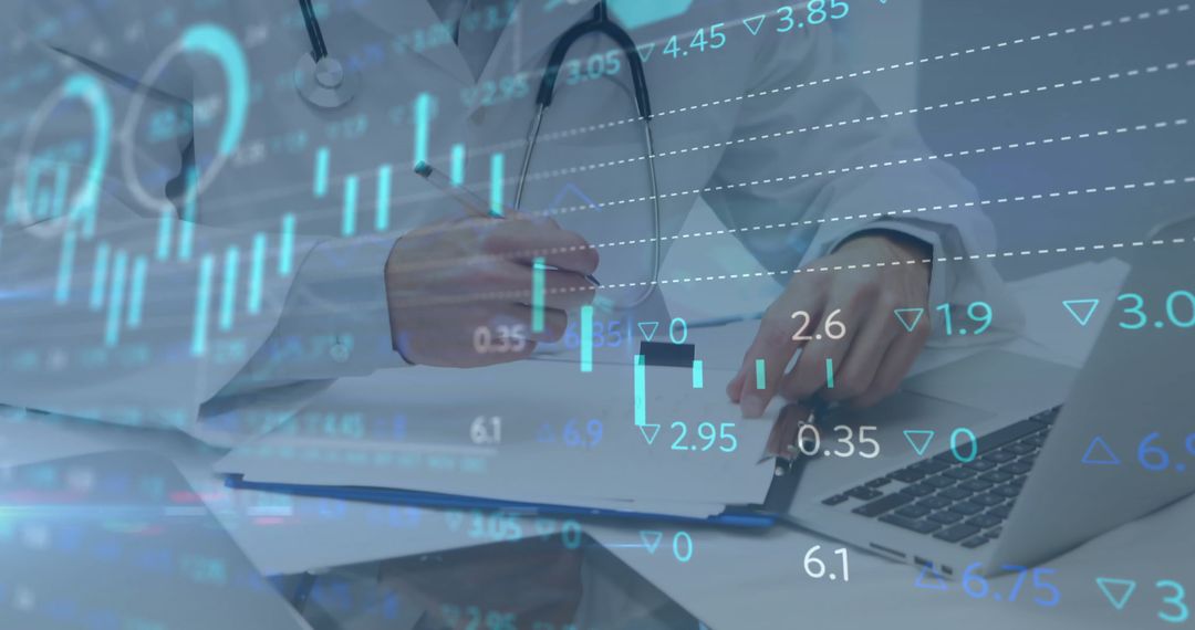 Medical Professional Analyzing Data and Graph Trends for Healthcare Solutions