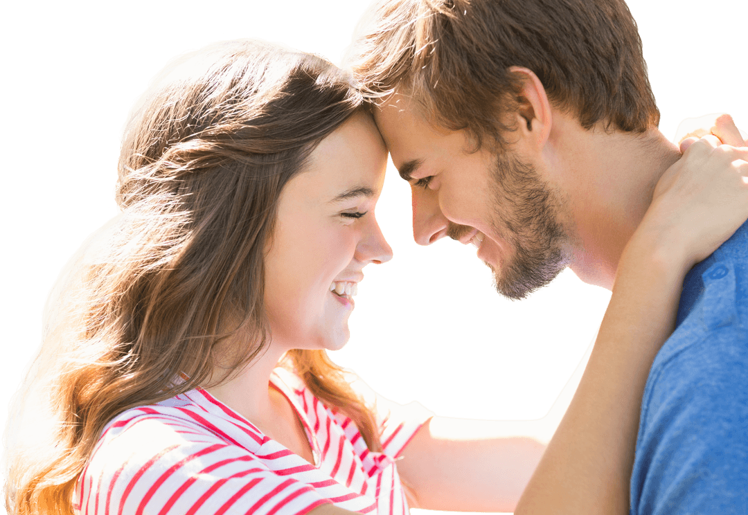 Smiling Young Couple on Transparent Background, Embracing Each Other Tenderly
