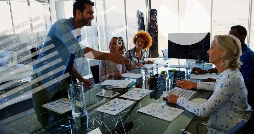 Diverse Business Team Discussing Data Intelligence in Modern Office