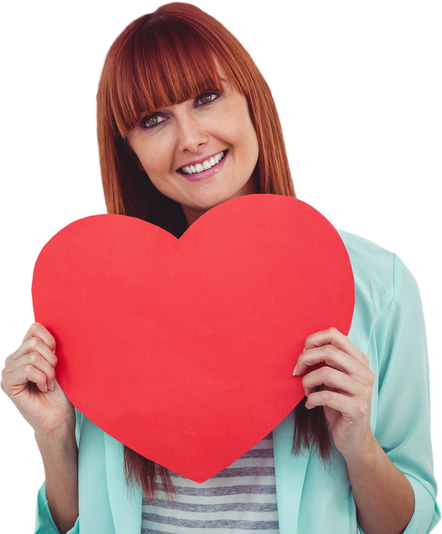 Transparent smiling woman with red hair holding large red heart - Download Free Stock Images Pikwizard.com