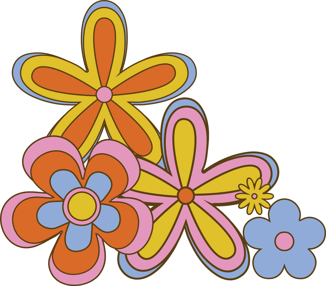 Retro Flower Bouquet on Transparent Background