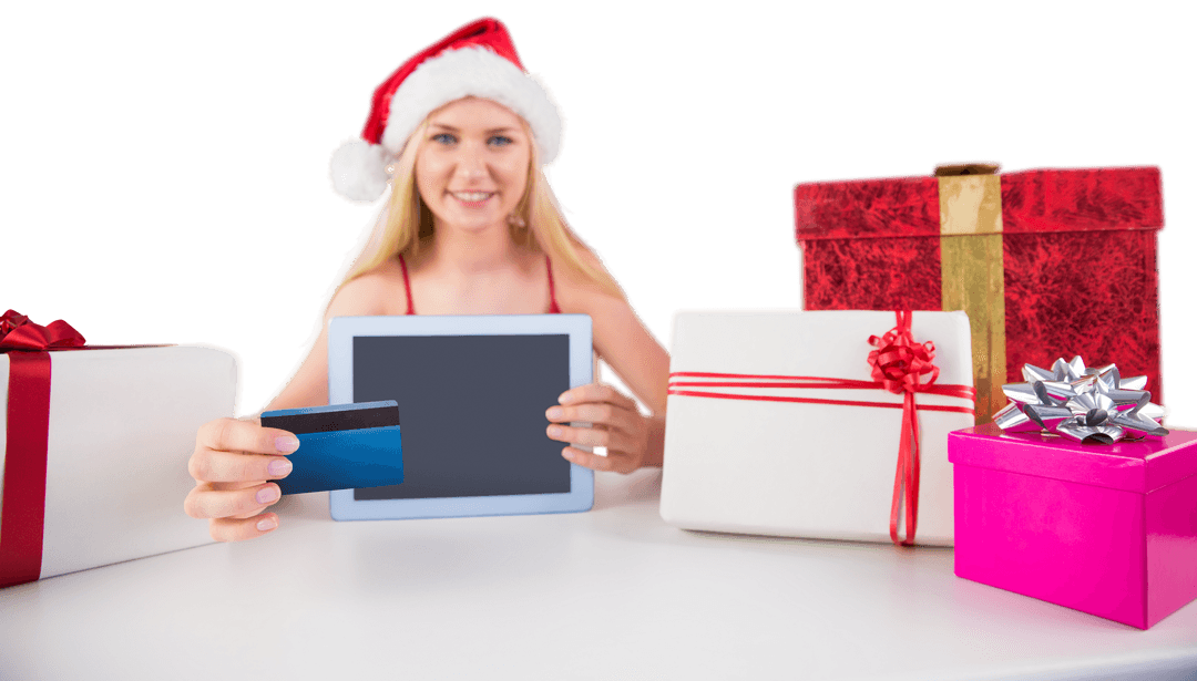 Festive Online Shopping with Tablet and Gift Boxes, Transparent Background