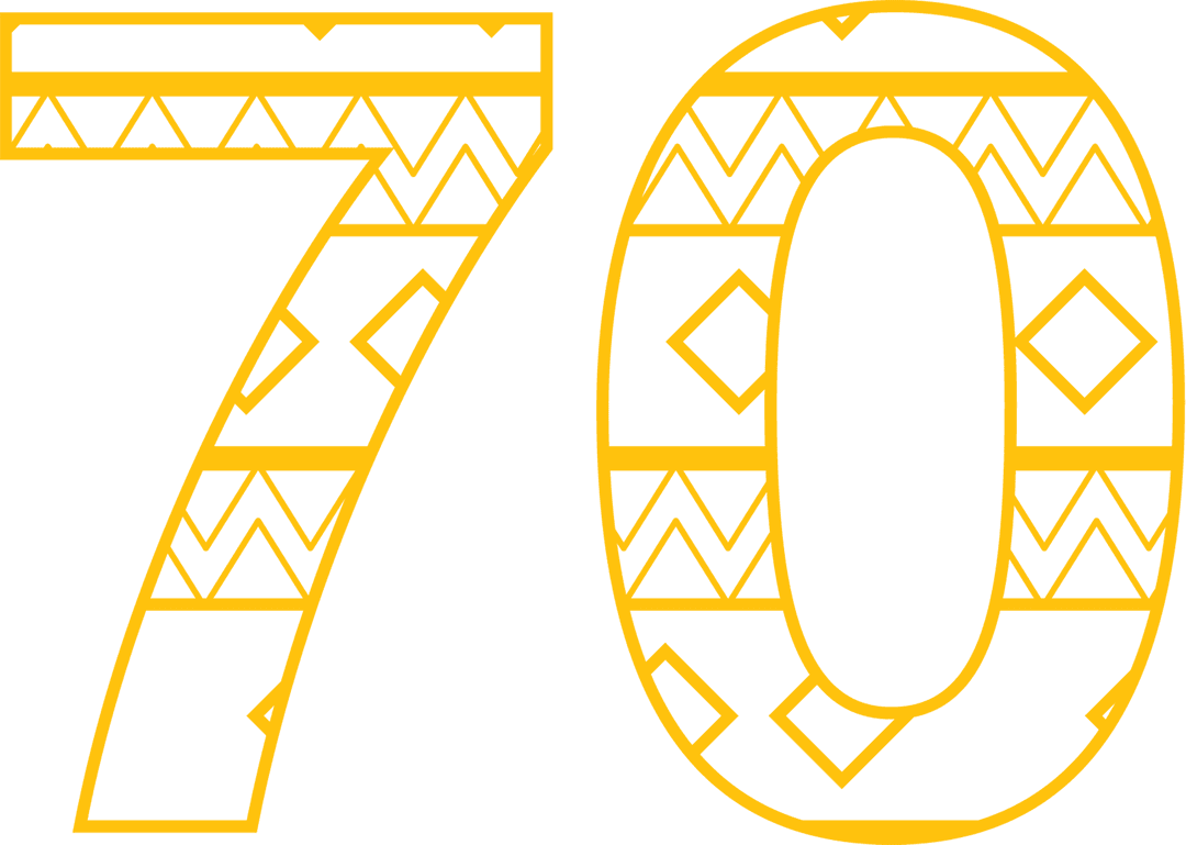 Yellow Artistic 70 Digital Number on Transparent Background