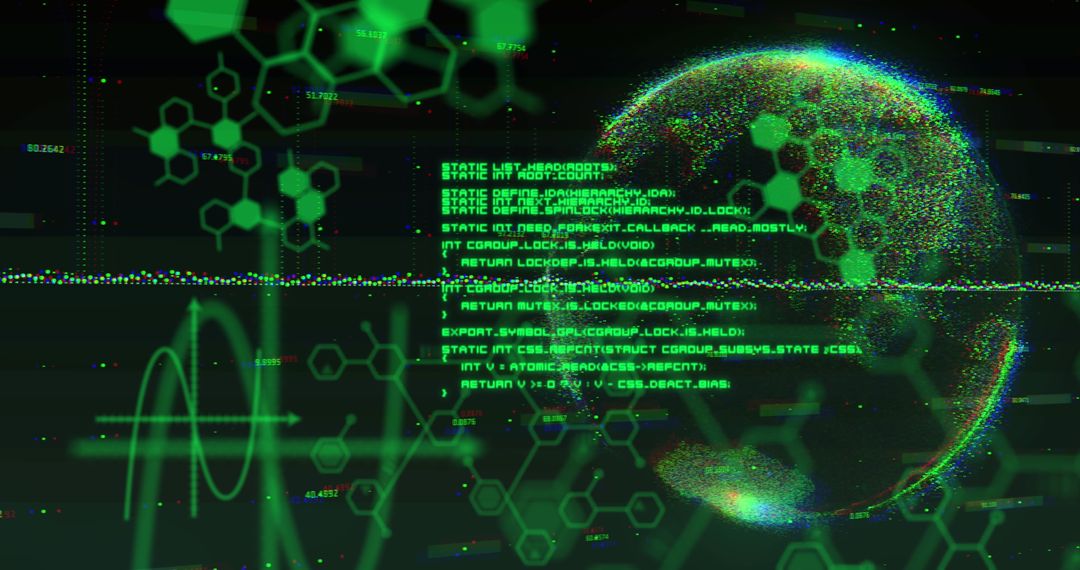 Digital Data Stream Over Globe on Black Background