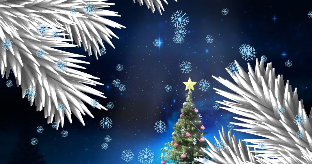 Festive Christmas Tree and Snowflake Winter Wonderland