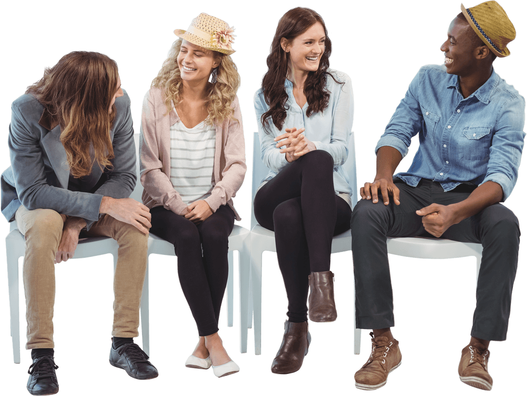 Diverse Team Interacting on Transparent Office Chairs