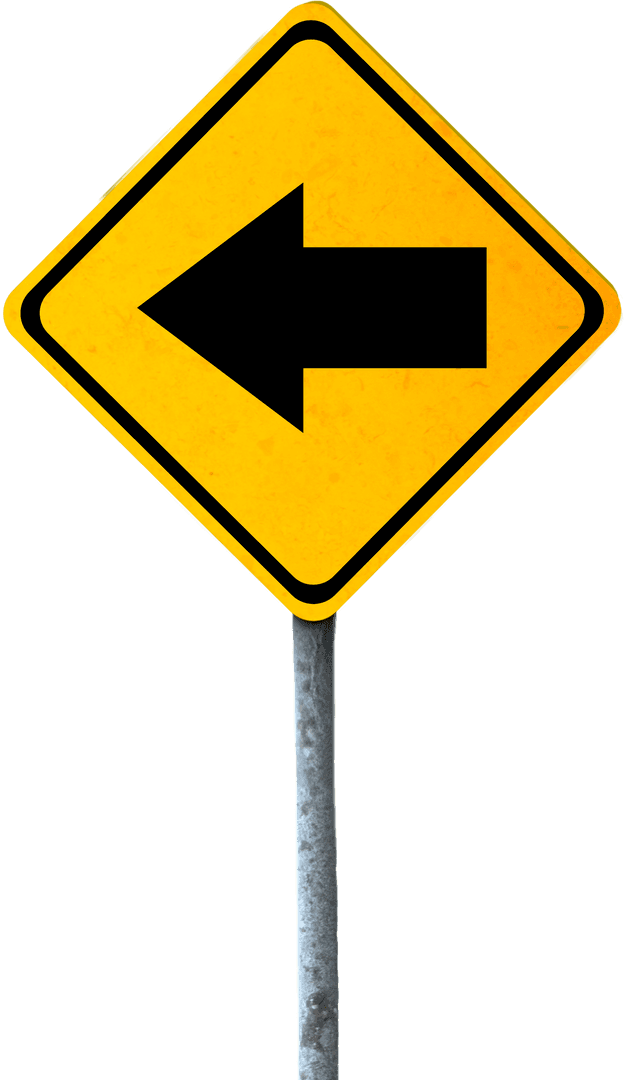 Yellow Direction Road Sign with Left Arrow on Transparent Background