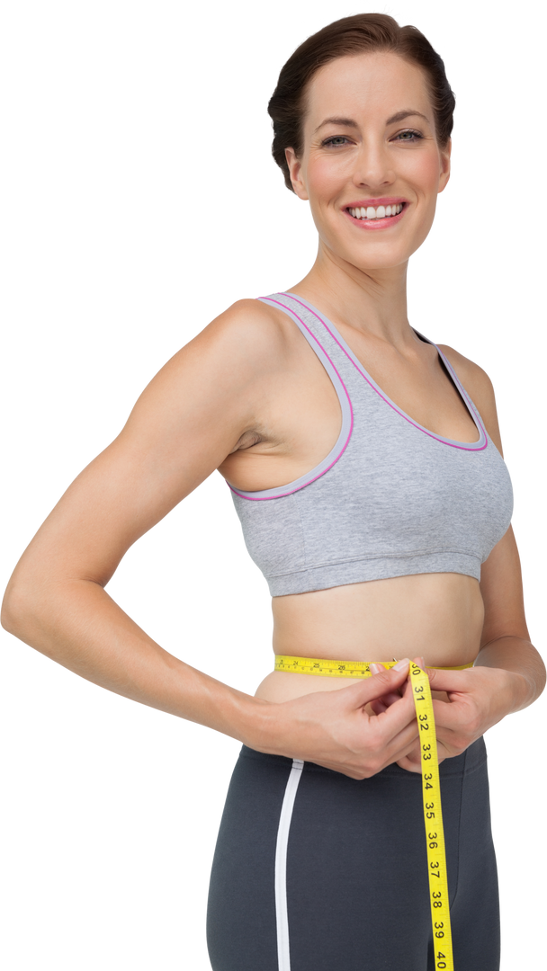 Transparent Smiling Fit Woman Measuring Waistline in Activewear - Download Free Stock Images Pikwizard.com