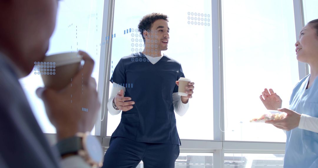 Healthcare Professionals Relaxing in Bright Modern Break Room