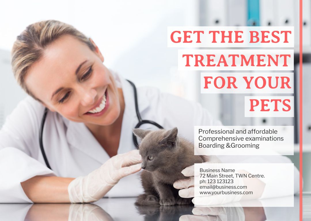 Caring Vet Examining Kitten Promoting Veterinary Services and Pet Care