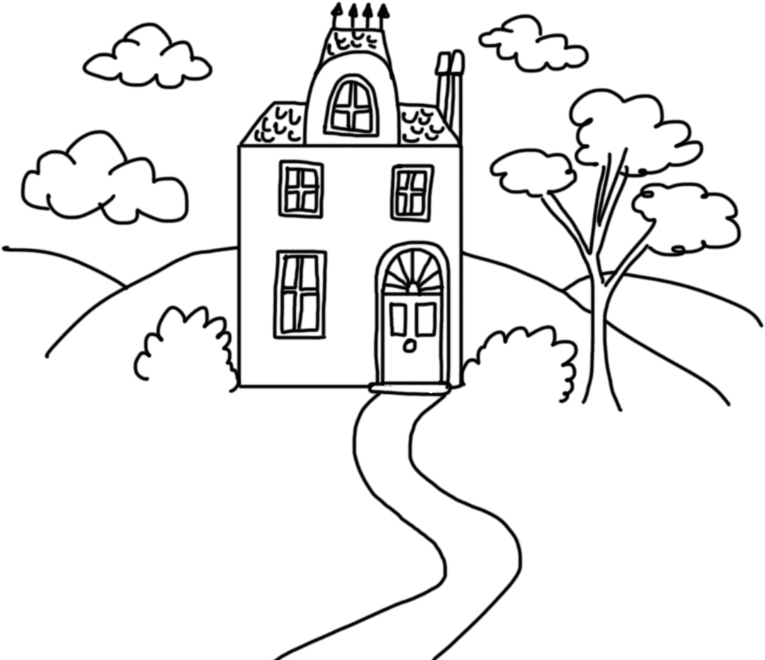 Transparent House on Hill with Sun Silhouette