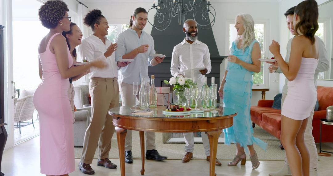 Joyful Wedding Reception Gathering with Drinks and Socializing