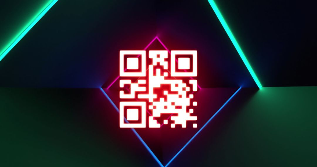 QR Code with Neon Lighting for Digital Security Concepts